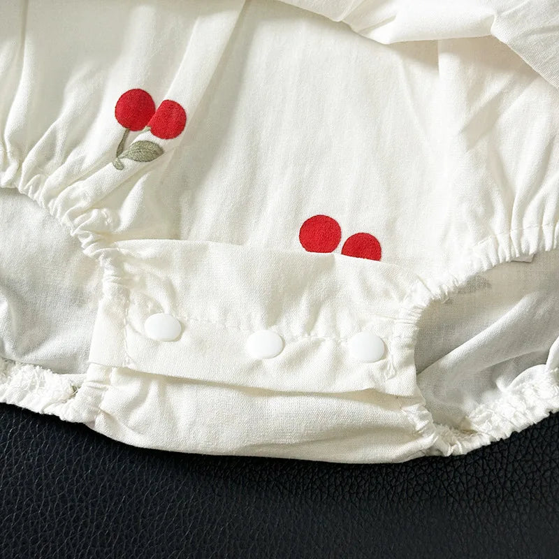 2025 Summer New 0-2Y Baby Girl Cherry Onesie Dress