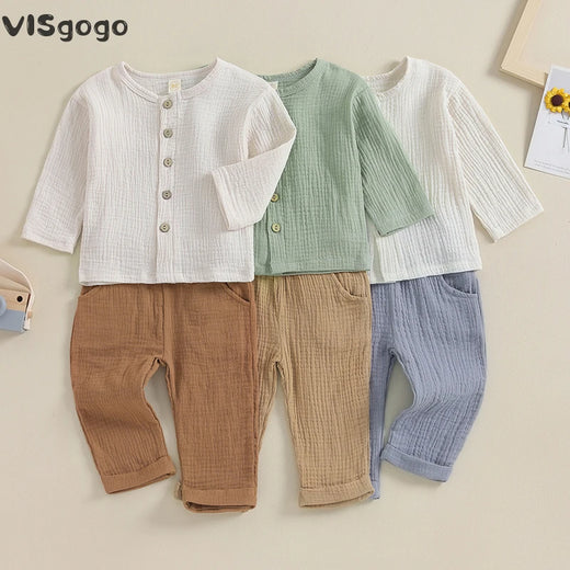 Kids Baby Boys Outfit Button Down Long Sleeve T-shirt