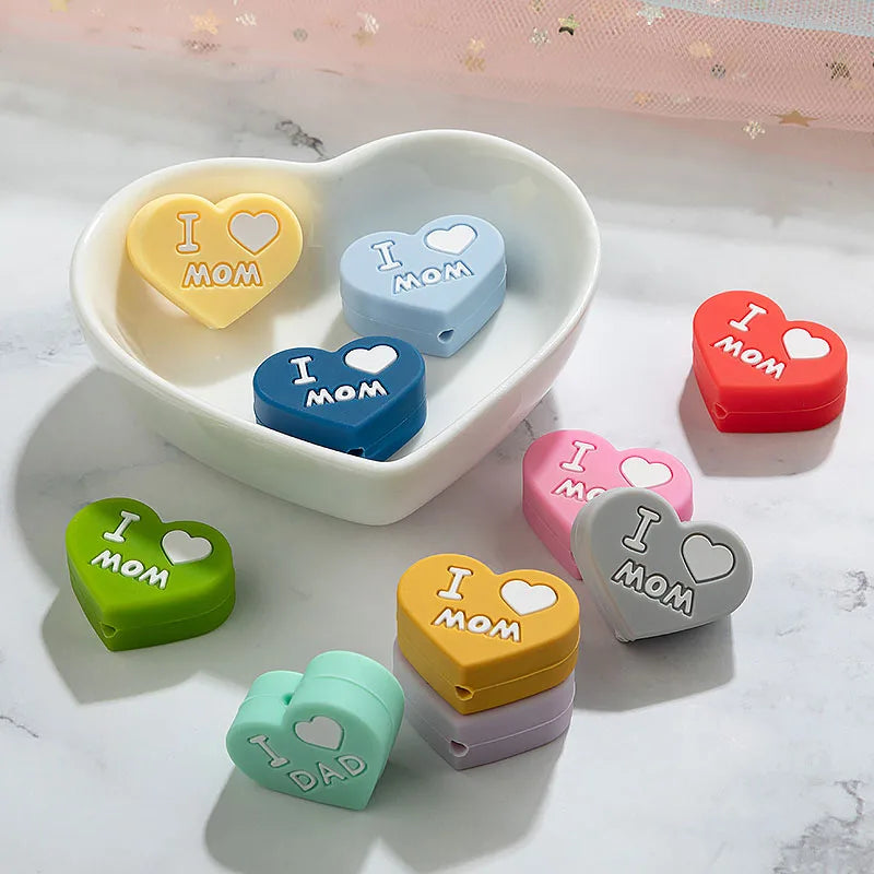 I Love Mom Dad Silicone Beads