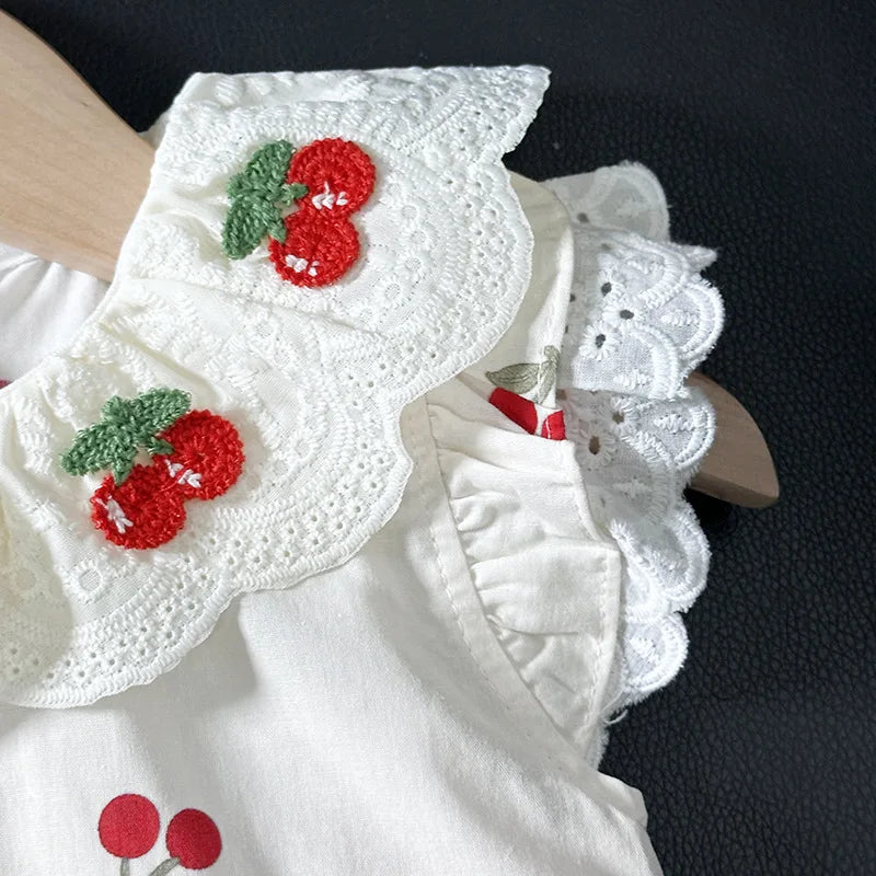2025 Summer New 0-2Y Baby Girl Cherry Onesie Dress