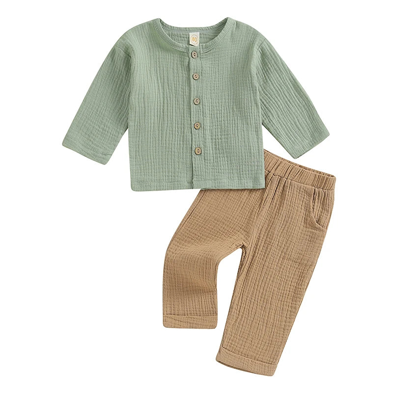 Kids Baby Boys Outfit Button Down Long Sleeve T-shirt