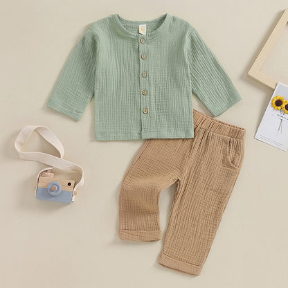 Kids Baby Boys Outfit Button Down Long Sleeve T-shirt