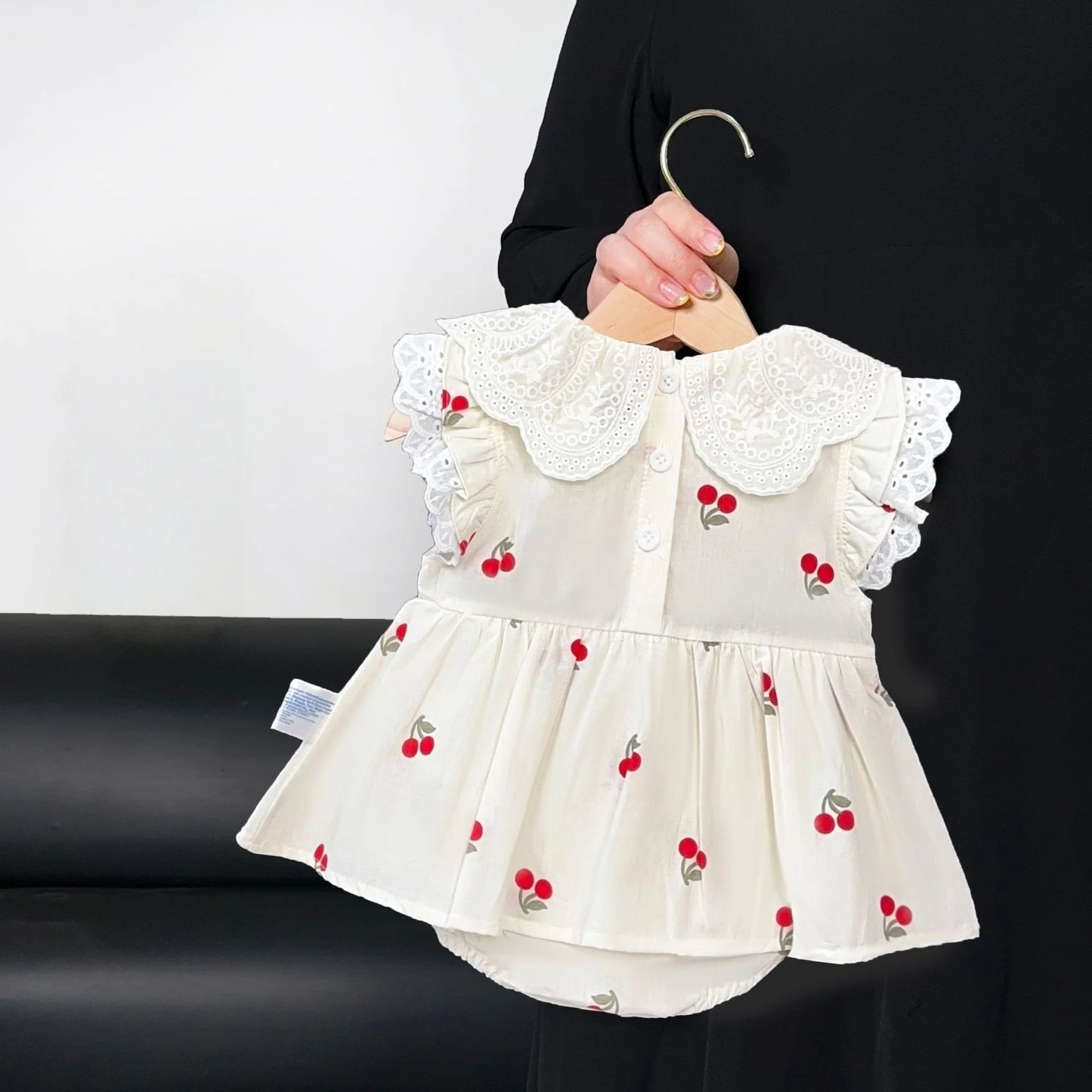 2025 Summer New 0-2Y Baby Girl Cherry Onesie Dress