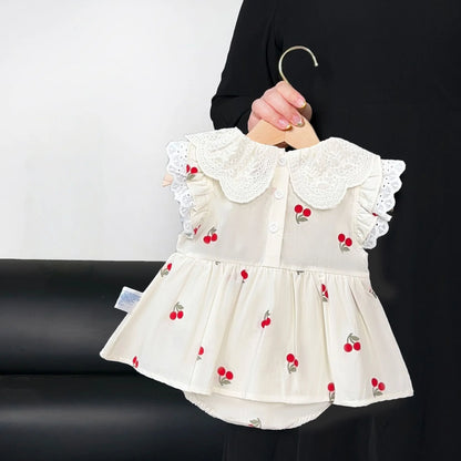2025 Summer New 0-2Y Baby Girl Cherry Onesie Dress