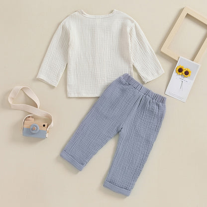 Kids Baby Boys Outfit Button Down Long Sleeve T-shirt