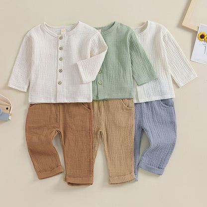 Kids Baby Boys Outfit Button Down Long Sleeve T-shirt