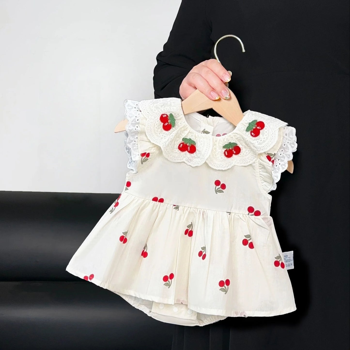 2025 Summer New 0-2Y Baby Girl Cherry Onesie Dress