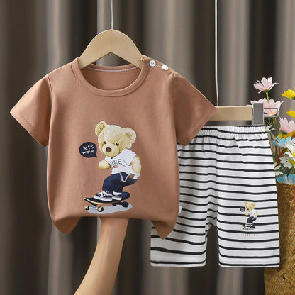 Summer Boys Girls Clothes Set T-shirt+pants