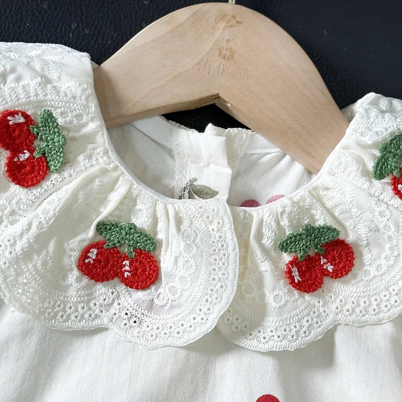 2025 Summer New 0-2Y Baby Girl Cherry Onesie Dress