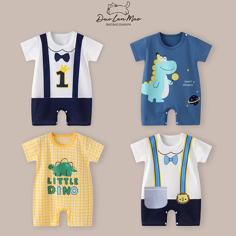 0-2 Years Baby Boys Summer Thin Cartoon Rompers
