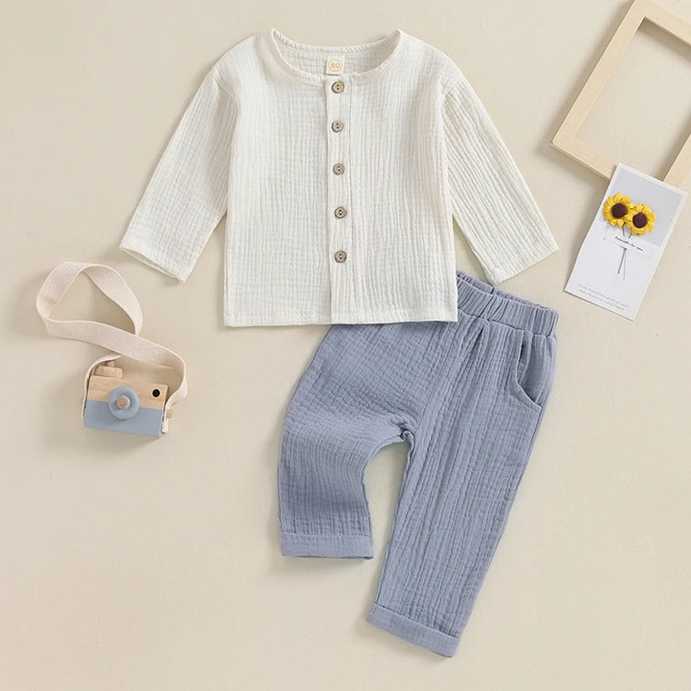 Kids Baby Boys Outfit Button Down Long Sleeve T-shirt