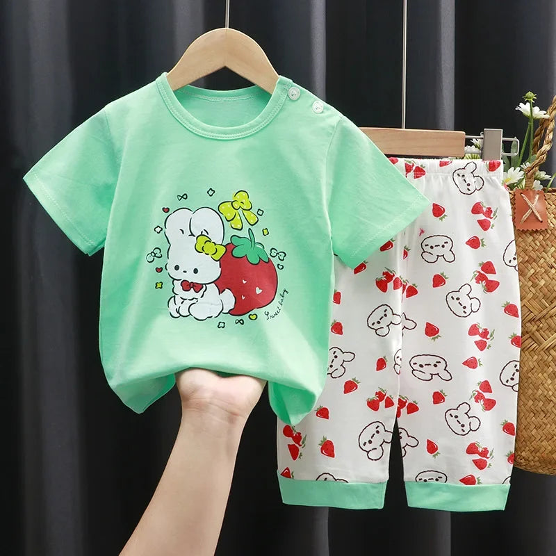 Summer Boys Girls Clothes Set T-shirt+pants